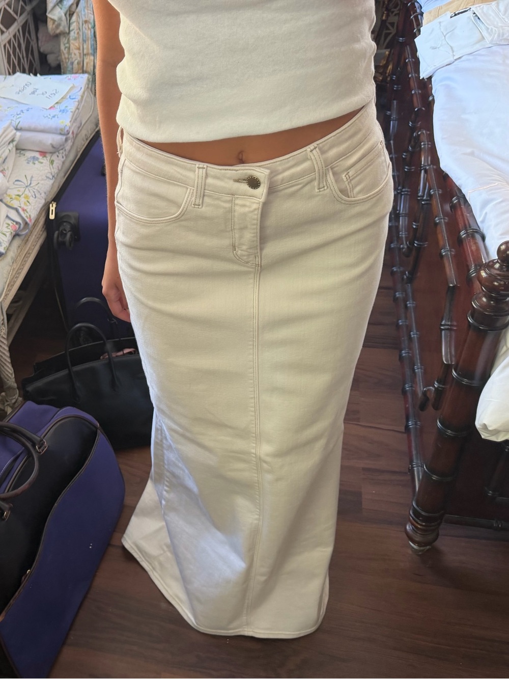 L'AGENCE Mermaid Cream Maxi Denim Skirt